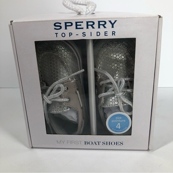 Sperry Other - New Sperry Boat Shoes Bahama Crib Silver Sequins Sparkle Baby Girl Size 4